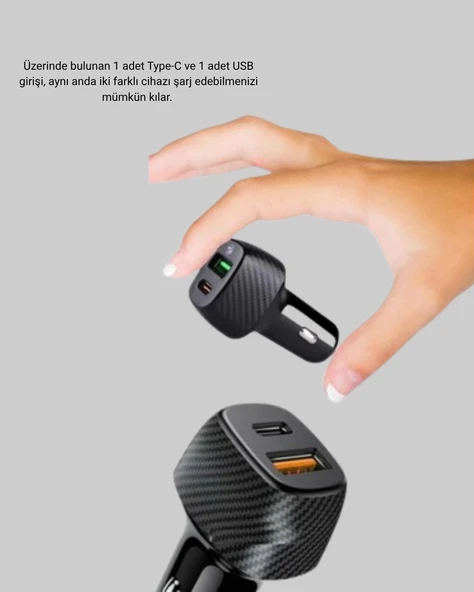 PD Destekli 38W Araç Şarj Başlığı Type-C + USB Çift Çıkış Hızlı Şarj - Resim 5