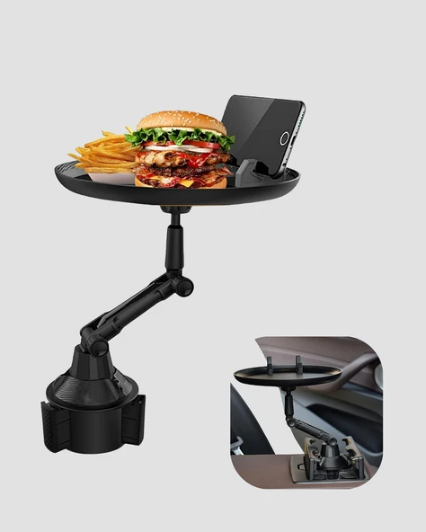 360° Döner Araç Bardaklık Tepsisi Geniş Yemek Alanlı Telefon Standlı - Resim 2