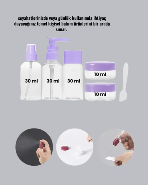 Seyahat Banyo Seti 5 Parça Şeffaf Taşıma Çantalı 30 ml - Resim 4