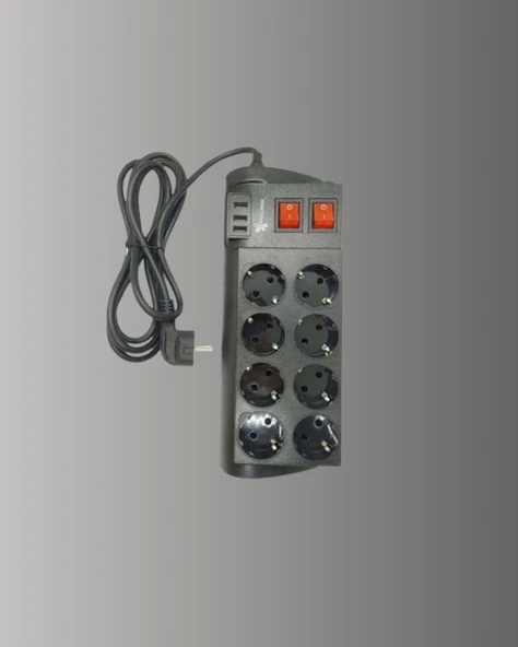 Isıya Dayanıklı Termal Akım Korumalı 8'li Priz ve 3 USB Girişli Uzatma Kablosu - Resim 3