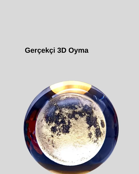 3D Lazer İşlemeli Ay Küresi Ahşap Standlı USB Bağlantılı Dekoratif Lamba - Resim 4