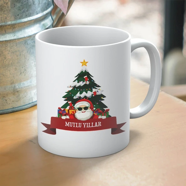 Yılbaşı Temalı Mutlu Yıllar ve Noel Baba Baskılı Hediyelik Kupa ürün görseli 1