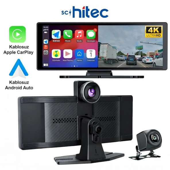 SChitec 4K Ultra Araç İçi Akıllı Ekran – Ön ve Arka Kameralı, Kablosuz CarPlay ve Android Auto Destekli (10.26”) YK3507 - Resim 8
