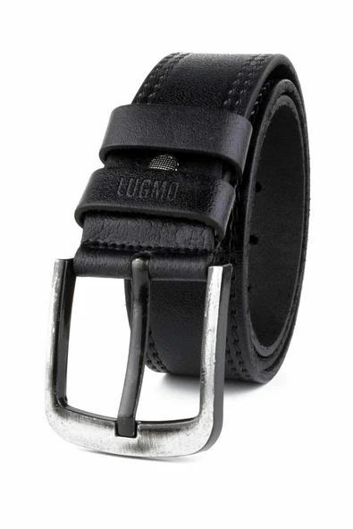 2 Adet Hakiki Deri Erkek Kemer 4,5 cm Dikiş Desenli Siyah - Resim 2