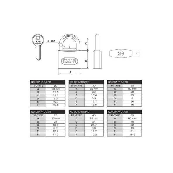 Kale 20 mm Sarı Pirinç Asma Kilit KD-001/10-220 - Resim 4