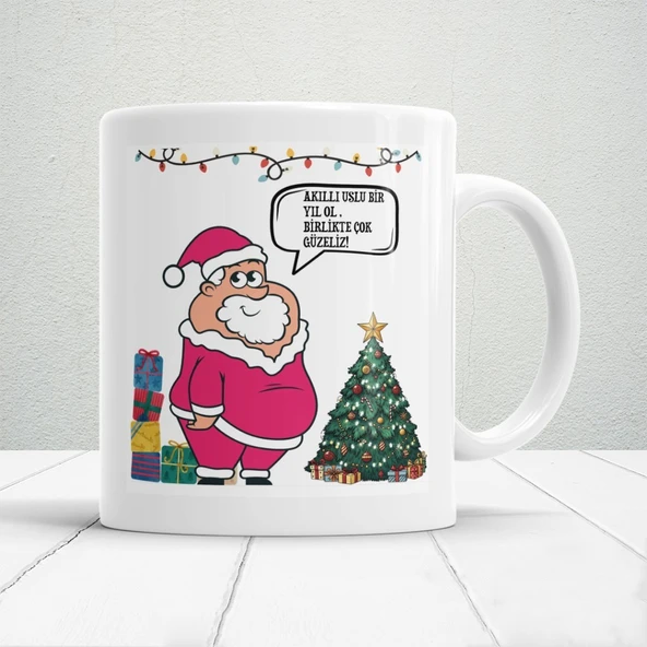 Akıllı Uslu Bir Yıl Ol Yazılı Yılbaşı Temalı Baskılı Kupa ürün görseli 1