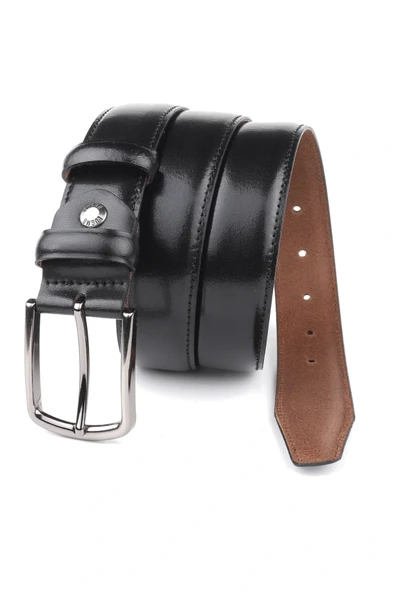 Hakiki Deri Erkek Kemer 3,5 cm Kumaş ve Keten Uyumlu Siyah ürün görseli 1