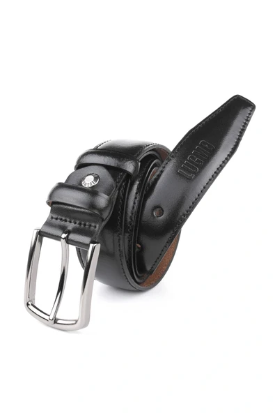 Hakiki Deri Erkek Kemer 3,5 cm Kumaş ve Keten Uyumlu Siyah - Resim 2