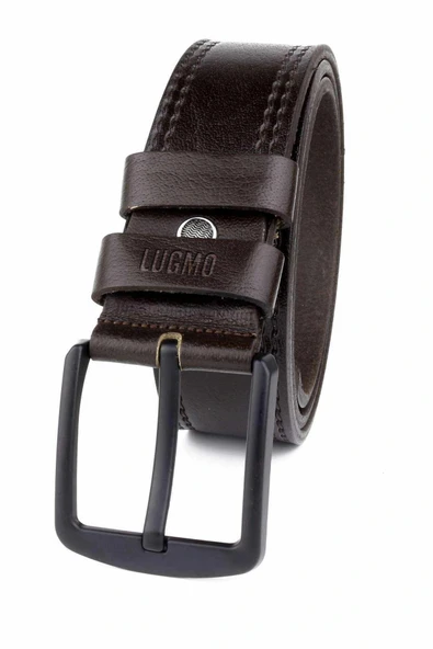 2 Adet Hakiki Deri Erkek Kemer 4,5 cm Dikiş Desenli Siyah-Kahverengi - Resim 2