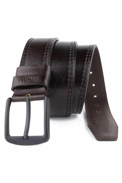 2 Adet Hakiki Deri Erkek Kemer 4,5 cm Dikiş Desenli Siyah-Kahverengi - Resim 3