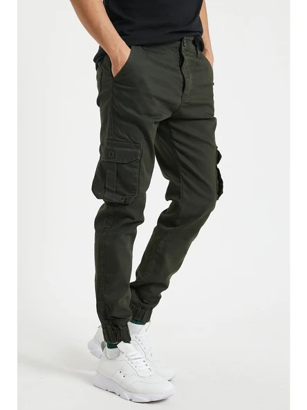 Serseri Jeans Haki Renk Erkek Yandan Cepli Jogger Paçası Lastikli Pantolon - Resim 3
