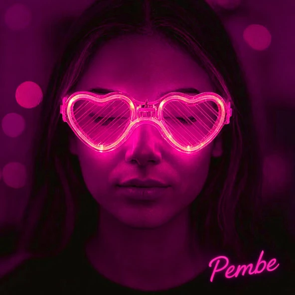 Pembe LED Işıklı Kalp Gözlük – 3 Modlu Parti & Glow Gözlüğü ürün görseli 1