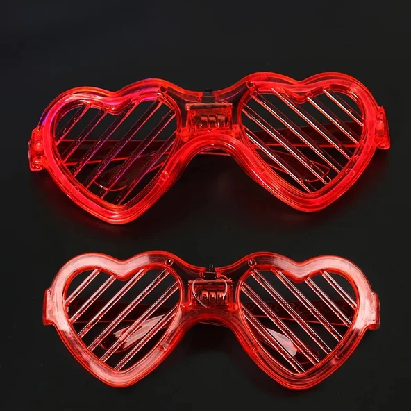 Kırmızı LED Işıklı Kalp Gözlük – 3 Modlu Parti & Glow Gözlüğü - Resim 3