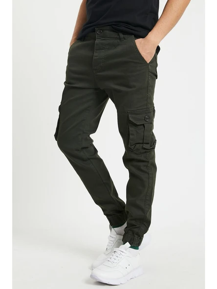 Serseri Jeans Haki Renk Erkek Yandan Cepli Jogger Paçası Lastikli Pantolon - Resim 2