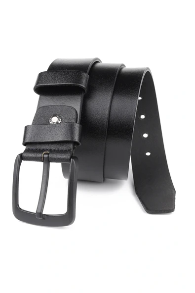 Lugmo Battal Boy Hakiki Deri Erkek Kemeri Siyah 4,5 cm ürün görseli 1