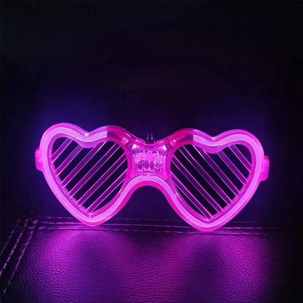 Pembe LED Işıklı Kalp Gözlük – 3 Modlu Parti & Glow Gözlüğü - Resim 3
