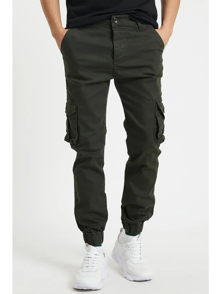 Serseri Jeans Haki Renk Erkek Yandan Cepli Jogger Paçası Lastikli Pantolon ürün görseli 1