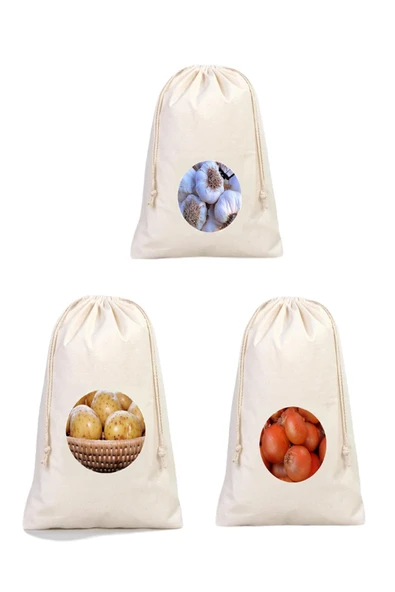 Elbasan Tekstil 3 lü Ham Bez Kese ( patates Soğan Sarımsak ) Baskılı ürün görseli 1