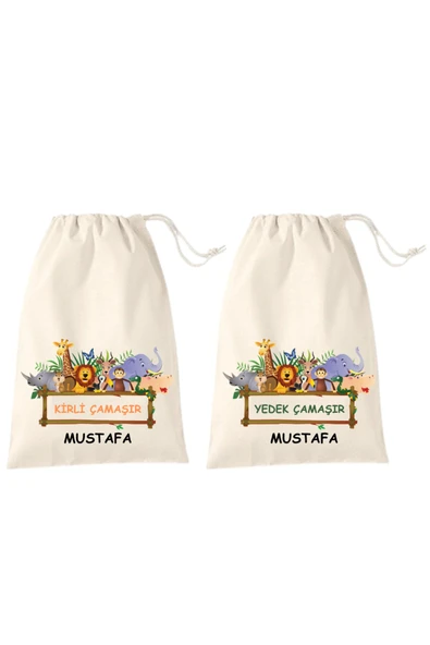 Elbasan Tekstil İsme Özel Kirli Yedek Çamaşır Torbası 30 x 40 cm Valiz İçi Organızer Bez Torbası 2li ürün görseli 1