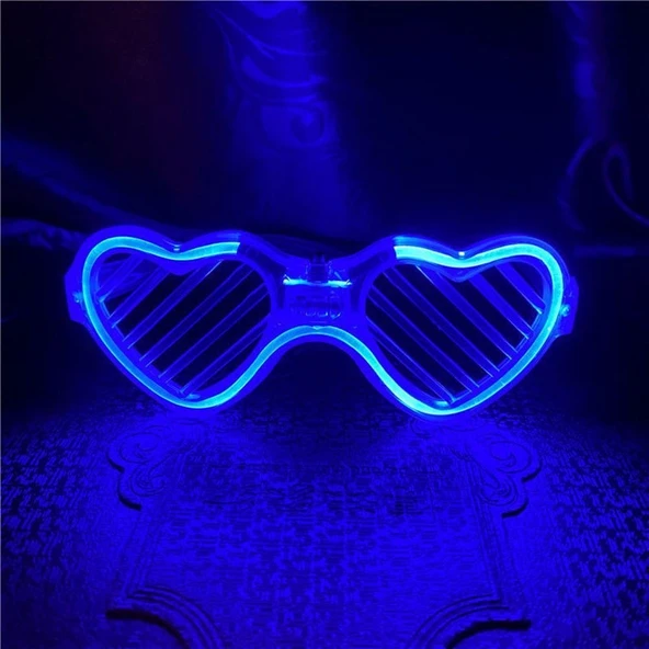 Mavi LED Işıklı Kalp Gözlük – 3 Modlu Parti & Glow Gözlüğü - Resim 3