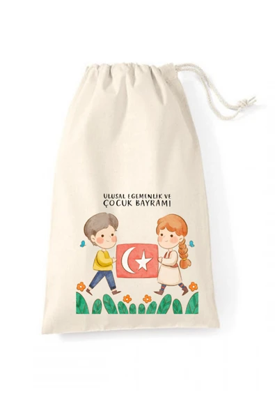 Elbasan Tekstil 5 Adet 23 Nisan Ulusal Egemenlik Ve Çocuk Bayramı Temalı Ham Bez Kese Bayrak ürün görseli 1