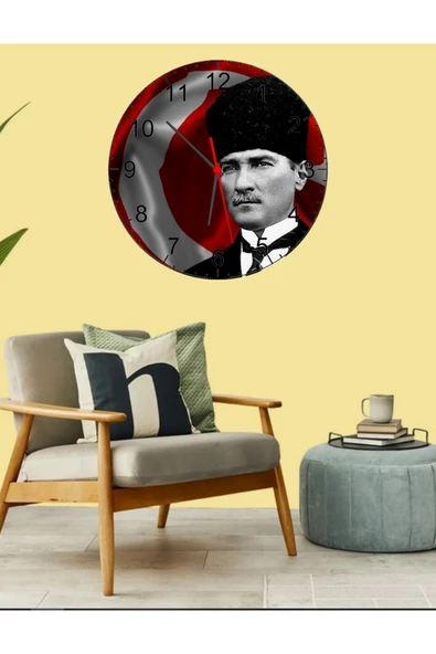 Elbasan Tekstil Atatürk Temalı Ahşap Duvar Saati 29 x 29 cm ürün görseli 1
