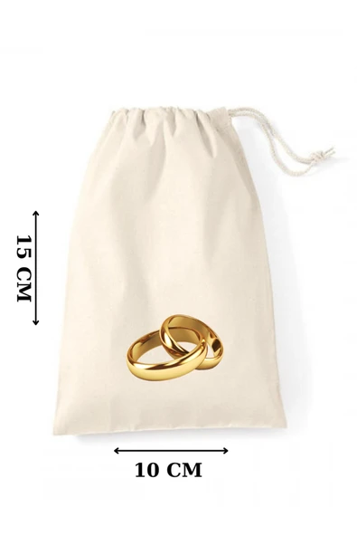 Elbasan Tekstil 10 Adet Alyans Baskılı Büzgülü Ham Bez Kese 10 x 15 Cm ürün görseli 1