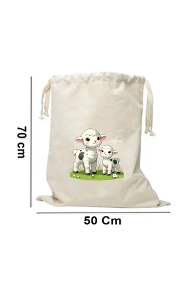 Elbasan Tekstil 50 x 70 cm Kanvas Oyuncak Torbası Kuzular ürün görseli 1