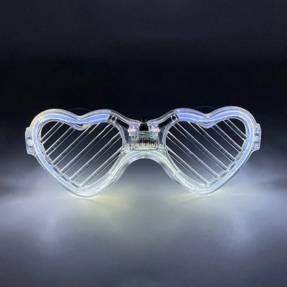 Beyaz LED Işıklı Kalp Gözlük – 3 Modlu Parti & Glow Gözlüğü - Resim 3
