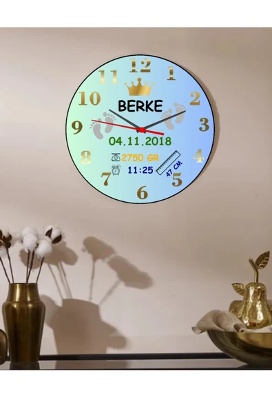 Elbasan Tekstil Kişiye Özel Bebek Odası Duvar Saati 29 x 29 cm Ahşap ürün görseli 1