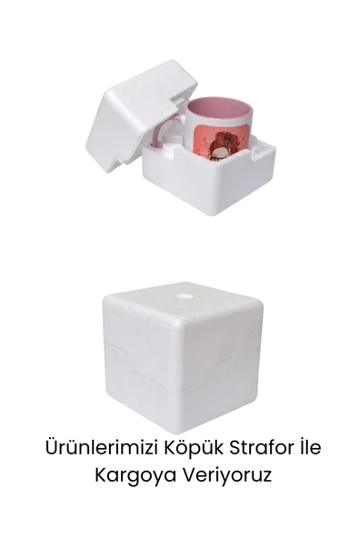 Elbasan Tekstil Pembe Fiyonk Kelebek Baskılı Kupa Altlığıya Bİrlikte T Saplı Kupa 250 ml - Resim 2