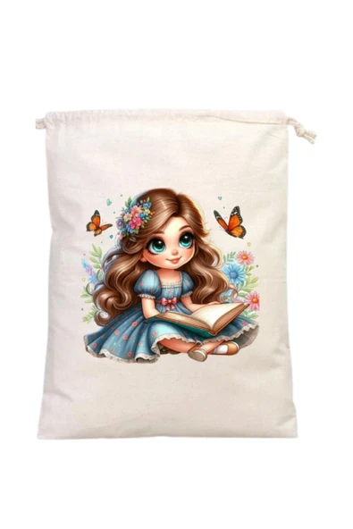 Elbasan Tekstil Kitap Okuyan Kız Temalı Kitap Kesesi 20 x 30 cm ürün görseli 1