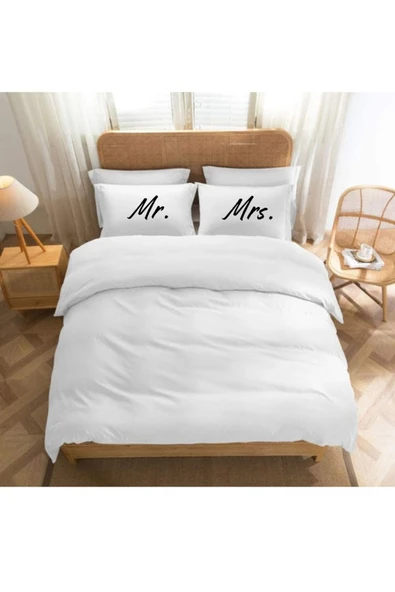 Elbasan Tekstil 2 Adet Mr. Mrs. Tasarım Yastık Kılıfı 30x50 Cm - Resim 2