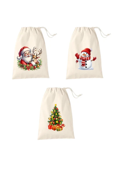 Elbasan Tekstil Yılbaşı Temalı Hambez Kese 3 adet 13 x 15 cm ürün görseli 1