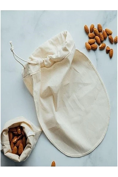 Elbasan Tekstil 2 Adet Vegan Ve Hayvansal Süt Ürünleri Süzme Kesesi - Yıkanabilir %100 Pamuk Natürel Bez Torba ürün görseli 1