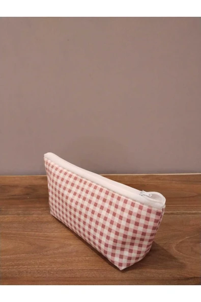 Elbasan Tekstil Pembe Minik Pötikareli Yıkanabilir Fermuarlı Tek Göz Bez Kalemlik - Resim 4