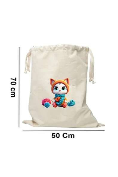 Elbasan Tekstil 50 x 70 cm Kanvas Oyuncak Torbası Sevimli Kedi ürün görseli 1