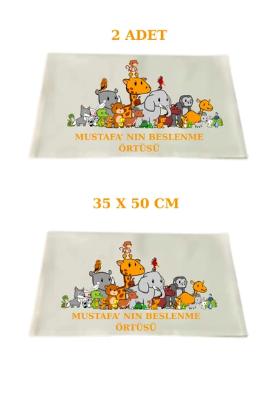 Elbasan Tekstil İsme Özel Beslenme Örtüsü 30 x 40 Cm Hayvanlar Baskılı ürün görseli 1