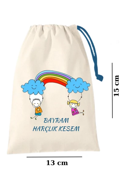 Elbasan Tekstil 3 Lü Bayram Harçlık Kesem Hambez 13 x 15 cm Mavi ürün görseli 1