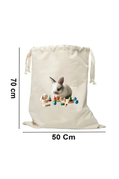 Elbasan Tekstil 50 x 70 cm Kanvas Oyuncak Torbası Sevimli Tavşan ürün görseli 1