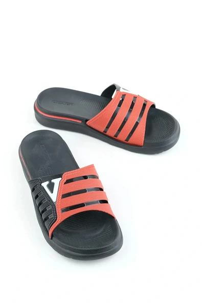 Gezer Eva Yazlık Erkek Kaydırmaz Taban Terlik Kırmızı-Siyah ürün görseli 1