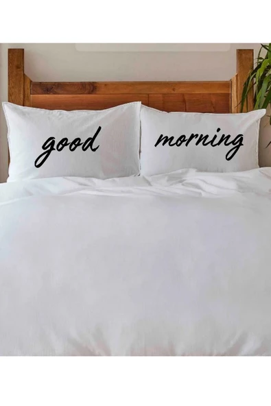 Elbasan Tekstil 2 Adet Good Morning Tasarım Yastık Kılıfı  30x50 Cm ürün görseli 1