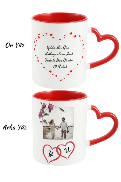 Elbasan Tekstil Kişiye Özel Hediyelik Kalp Saplı Fotoğraf Baskılı Kupa ürün görseli 1
