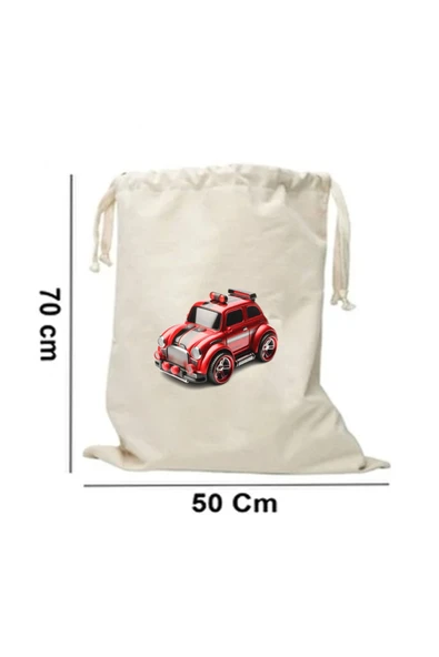 Elbasan Tekstil 50 x 70 cm Kanvas Oyuncak Torbası Kırmızı Araba ürün görseli 1