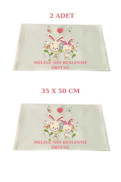 Elbasan Tekstil 2 Adet Kişiye Özel Beslenme Örtüsü 35 x 50 cm İsim Yazılabilir ürün görseli 1
