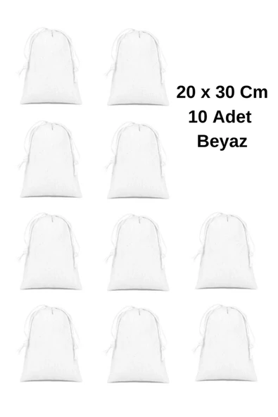 Elbasan Tekstil 10 Adet Beyaz Hambez Kese  20x30 Kuru Bakliyat Gıda Saklama Torbası Bez Kese Hambez Kese ürün görseli 1