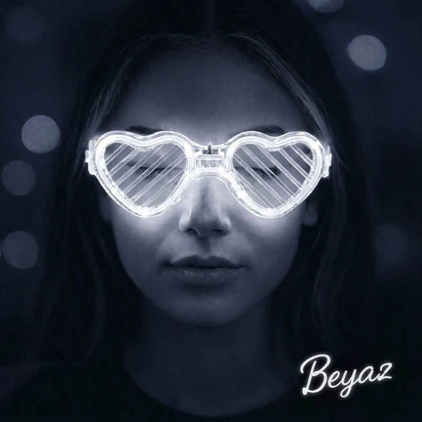 Beyaz LED Işıklı Kalp Gözlük – 3 Modlu Parti & Glow Gözlüğü ürün görseli 1