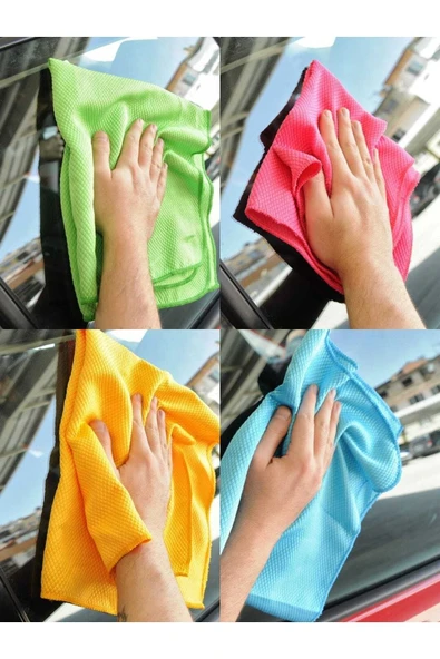 Elbasan Tekstil 4 Lü Microfiber Cam Bezi 40 X 40 Cm - Alman Kalite Baklava Desen Temizlik Bezi Iz Bırakmayan - Resim 4