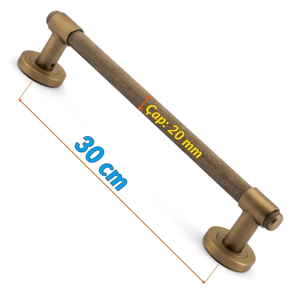 Punch 30 cm Antik Sarı Sürgülü Kapı Çekme Kolu Tutma Kulpu Kulbu Çelik Dış Kapı Tutamağı Kol - Resim 2