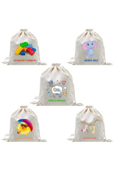 Elbasan Tekstil Unisex Bebek Bej Organizer 5 Li 30 x 40 Cm ürün görseli 1